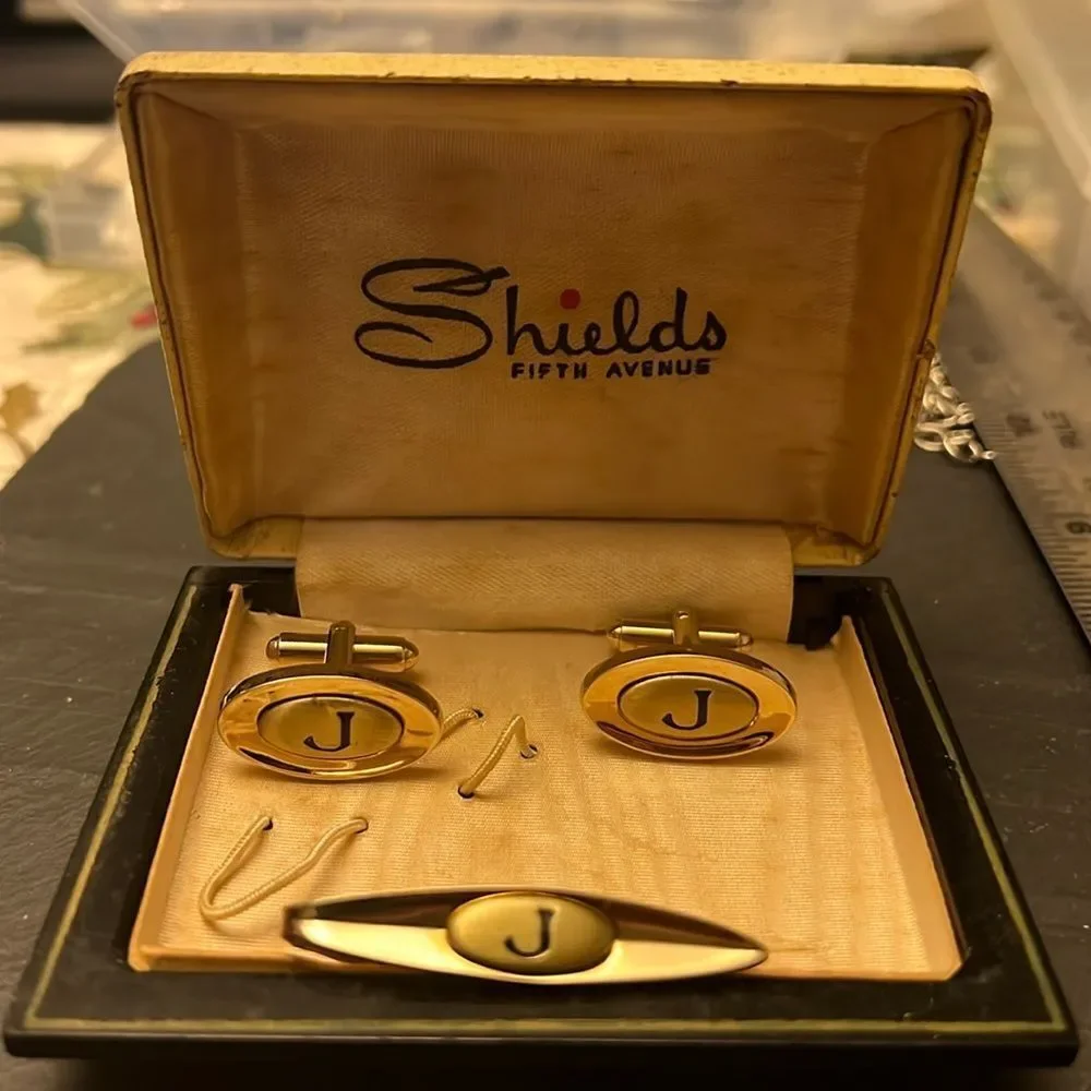 Vintage J Cufflinks & Tie Clip Set | Shields Fifth Avenue | Classic Men's Access